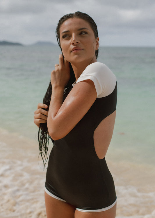 Signature Short Sleeve Surf Suit - Midnight & Coconut